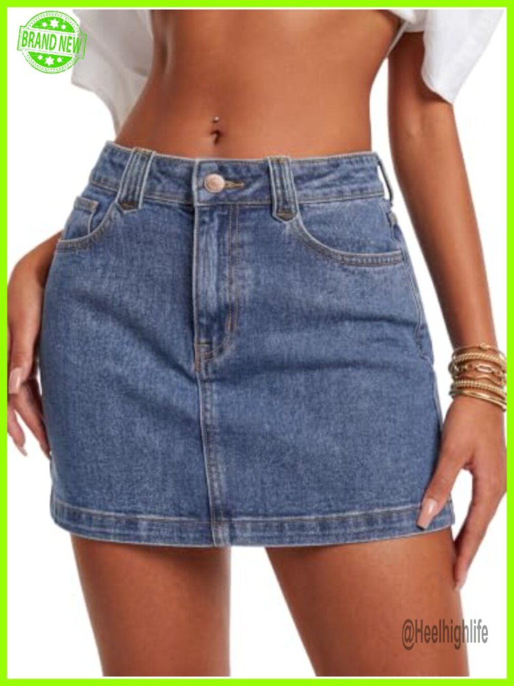 Women's Mid Rise Y2K Mini Denim Skirt Bodycon Cotton Blend